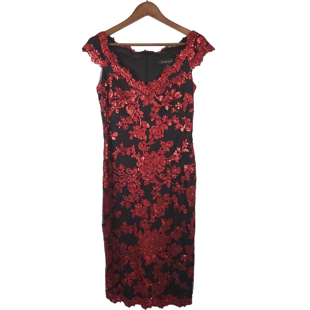 Tadashi Shoji Sequin Bodycon Wiggle Dress Scoop Neck - 2 RESHOOT
